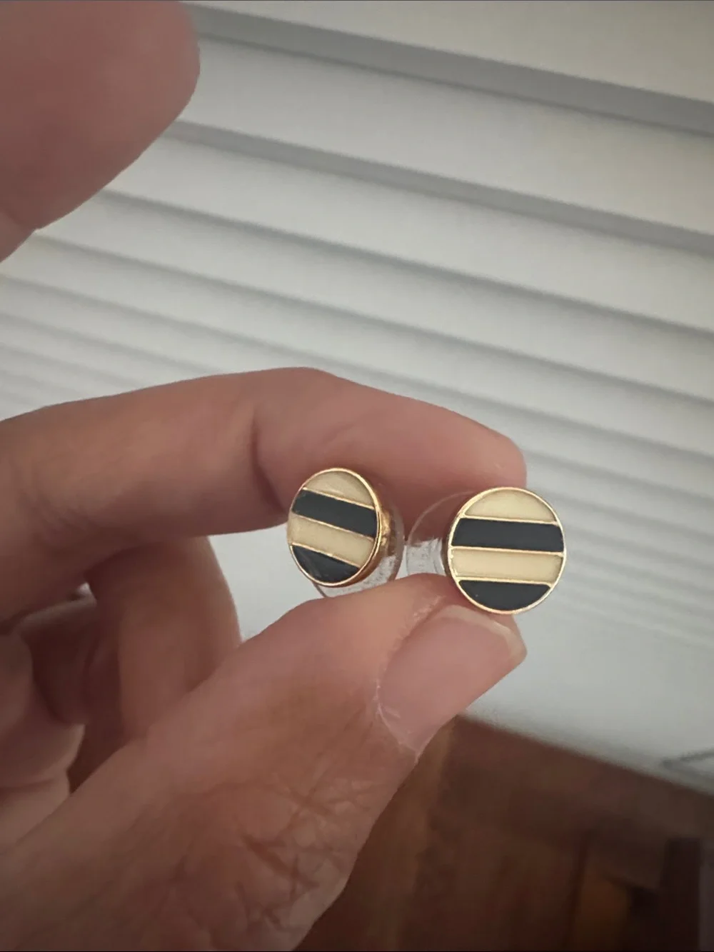 kate spade Gold-Tone Navy & Cream Striped Round Stud Earrings